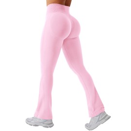 YEOREO Mini Flare Leggings Womens Workout Butt Lifting Legging Hidden Scrunch Seamless 28" Impact Lilliean Yoga Pants Pink XL