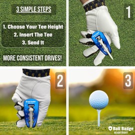 Ball Badge HeightRight Adjustable Golf Tee Height Tool – Precision Tee Height Setter for Consistent Swings, Durable Aluminum Design, Easy-to-Use Golf Training Aid (Blue)