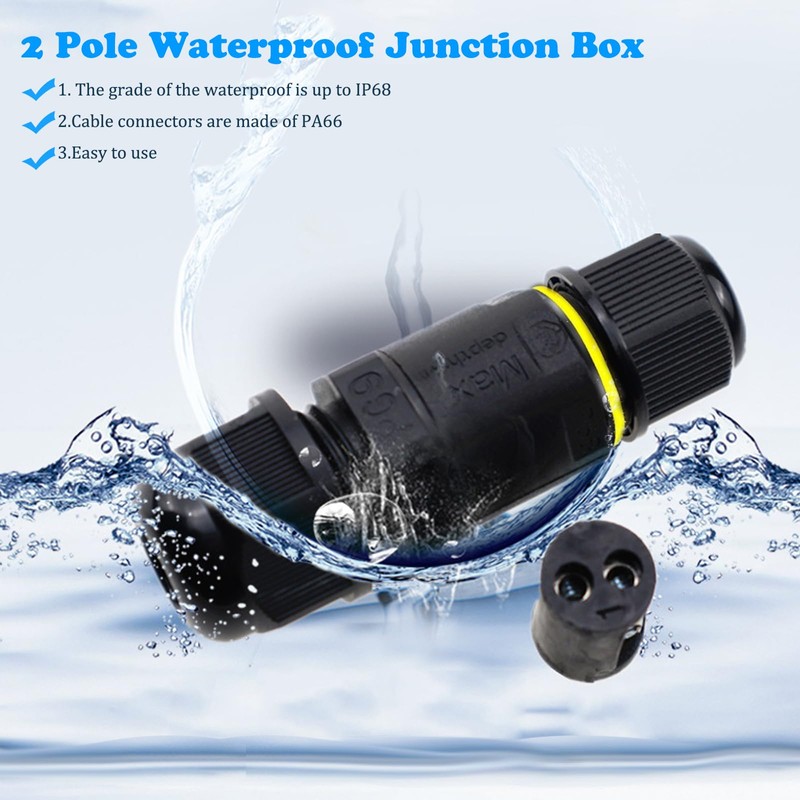 lankai Pack of 3 Cable Connectors 2-Pin Waterproof 2-Pin Garden