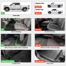 LASFIT Floor Mats 2019-2025 for Chevy Silverado/GMC Sierra 1500, 2020-2025 2500HD 3500HD Crew Cab Only/Bench Seat (Only Fit with Rear Under-Seat Storage, But Not Fit 2nd Row Plastic Storage)