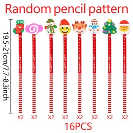 SOETDERT Christmas Pencils, Pack of 16 Christmas Pencil with Erasers, School HB Pens Set, Christmas Pencils Children, Santa Reindeer Tree Pencils for Birthday Party Bag Fillers
