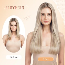 Hairro U Tip Human Hair Extensions Micro Ring Keratin Glue U-tip Hot Fusion Remy Hair Balayage Piano Color 18 inch 50g 50 Strands #18YP613 Ash Blonde Highlight with Bleach Blonde