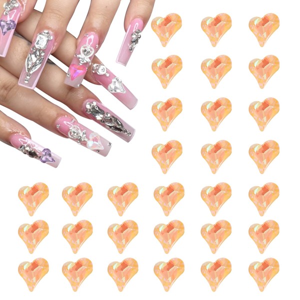 MECCANIXITY 30 Pcs 3D Heart Nail Charm Crystals Gems 12x13mm
