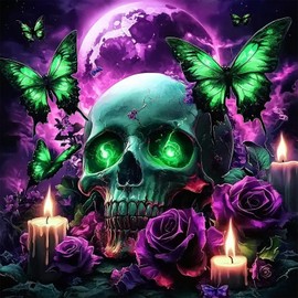 MXJSUA DIY 5D Diamond Painting Kits for Adults, Roses Skull Diamond Art Painting Full Drill Crystal Rhinestone Embroidery Craft Kits for Home Wall Decor Gifts, 30x30cm