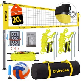 Outdoor Portable Volleyball Net Set for Backyard Beach with Adjustable Heavy Duty Poles, Durable Net, PU Volleyball & Pump, Carry Bag（20ft）