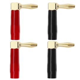 ECSiNG 4PCS 90 Degree Speaker Banana Plugs 4mm Pure Copper Gold Plated Audio Jack Connector for Speaker Wire Home Theater Audio/Video Receiver 2 Black and 2 Red