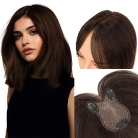 MY-LADY Real Hair Toppers For Women UK 8x11cm Silk Base Human Hair Toppers For Thinning Hair Hairpieces Clip in Extension #2 Dark Brown - 11 Inch