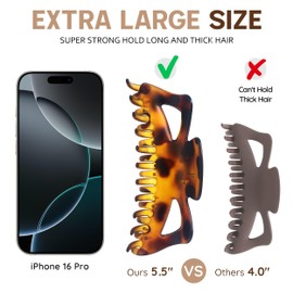 Extra Large Claw Clips for Thick Hair and Long Hair, 2 Pack XXl Jumbo Claw clips, Oversized Matte Non-slip Butterfly Hair Clips for Women, Big Strong Hold Jaw Clip, Black & Leopard