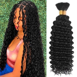 Human Braiding Hair for Boho Braids Curly Deep Wave Bulk Human Hair for Braiding 100% Human Hair for Braiding Hair Wet and Wavy Boho Knotless Braids Hair No Weft 2 Bundles/Pack 20 Inch