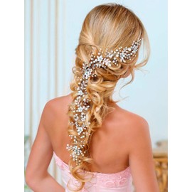 Zoestar Wedding Crystal Hair Accessories Vine Headpiece Flowers Leaf Bridal Hair Accessories Pearl for Bride and Flower Girl (Gold)