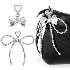 Sndperiexam 2 Pcs Sliver Lovely Bow Keychain, Bag Charms Pearl Beaded Coquette Aesthetic Purse Charms for Women, Girls