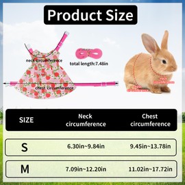 Bunny Dress Leash Set Peach Print Pet Rabbit Costume Adjustable Vest Harness Summer Clothes for Walking Outdoor S Size