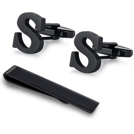 Honey Bear Initial Alphabet Letter Mens Cufflinks Tie Clips Set Black (S)