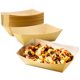 [250 Pack] 2 lb Heavy Duty Disposable Kraft Brown Paper Food Trays Grease Resistant Fast Food Paperboard Boat Basket for Parties Fairs Picnics Carnivals, Holds Tacos Nachos Fries Hot Corn Dogs