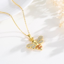 KoyeKei Bee Necklace 925 Sterling Silver Gold Cute Bumblebee Pendant Jewelry Gifts for Women Bee lovers