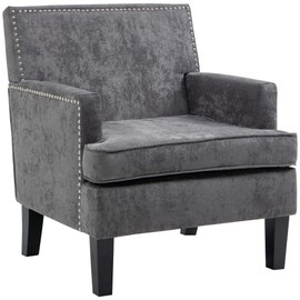 HOMCOM Modern Accent Chair with Solid Wood Legs and Nailhead Trim, Upholstered Armchair for Living Room, Dark Gray