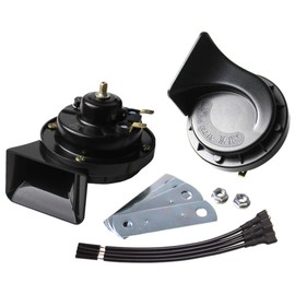 FARBIN Waterproof Air Horn 12V Car Horn Loud Dual-Tone Electric Snail Horn Kit with Relay Harness for Truck Train Motorcycle (Black horn with harness)