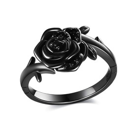 Black Rose Flower Ring Sterling Silver Goth Black Rose Jewelry Gift for Women 8