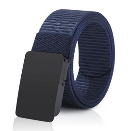 AWAYTR Nylon Tactical Belt for Mens- No Hole Golf Belt with Metal Buckle for Casual Jean Pants, Navy Blue, Fit waist from 31 in to 36 in