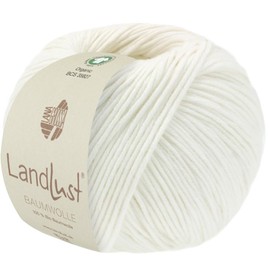 LANA GROSSA Landlust Cotton | Classic Organic Cotton Yarn, Gots Certified | Hand Knitting Yarn Made of 100% Cotton (Organic) | 50 g Wool for Knitting & Crocheting | 115 m Yarn FB 4 White