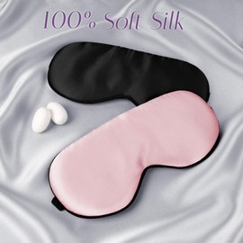 OLESILK Set of 2 Adjustable Silk Sleeping Masks, 100% Mulberry Silk Eye Mask for Sleeping for Men and Women, Unisex Set for Home or Travel, Pink + Black