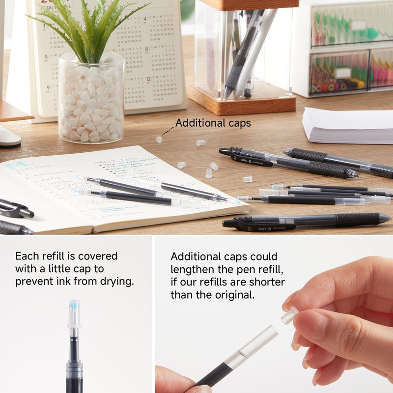Retractable Gel Pen Refills, Shuttle Art 30 Pack Black Rollerball