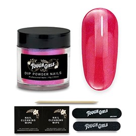 TOUGH GIRLS | Dip Powder | Includes Cuticle Stick, Nail File, Nail Buffer & Nail Wipes (Hot Pink Glitter)