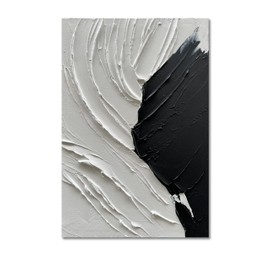 NANKAI Art Hand Painted Thick Textured Black and White Minimalist Home Wall Art Deco Oil Painting 36x24 inches