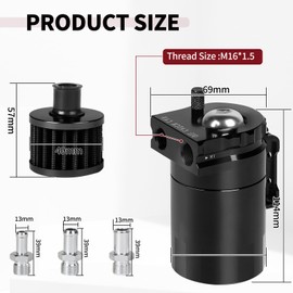 DBREAKS Oil Catch Container with Air Filter, 300 ml Oil Catch Can, Universal Aluminium Oil Catch Tank, Oil Storage Tank Kit, Car Reservoir Tank (Black)