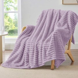 BEDELITE Fleece Throw Blanket for Couch - 300GSM Soft & Warm Fluffy Lilac Blanket, Decorative and Giftable Striped Blankets for Women, Men, 50"x60"