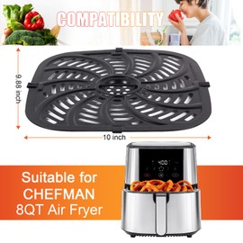 Upgraded Air Fryer Replacement Grill Pan for Chefman 8 QT, Nonstick Air Fryer Plates with Rubber Bumpers, Air Fryer Accessories Replacement Tray, Dishwasher Safe