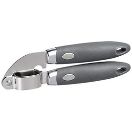 Tovolo Garlic Press Stainless Steel Mincer and Crusher Squeeze Silicone Comfort Grip, Dishwasher Safe, Removable Chamber for Easy Clean, One Charcoal