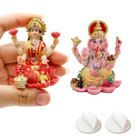 BangBangDa Ganesha Lakshmi for Car Decor - 2.5”H Small Hindu God Lord Ganesh Laxmi Murti for Vehicle Dashboard Diwali Birthday Pooja Gift for Indian Home Office Temple Mandir Altar Puja Item
