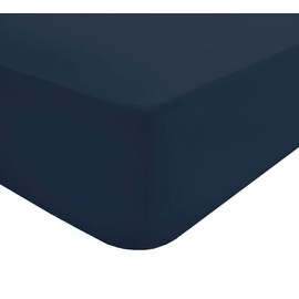 Sleepdown Fitted Sheet Polycotton Easy Care Non-Iron Super Soft 10 Inch 25 cm Deep Pocket Bedsheet Bed Linen - Navy - Single