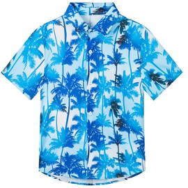 Nymphperi Youth Hawaiian Shirts Boys 12-14 Years Old Short Sleeve Button Down Tops for Activities Blue Coconut