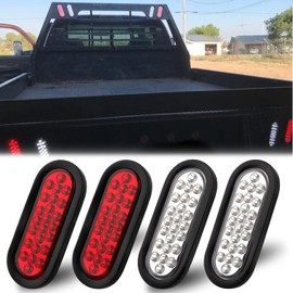 4Pcs 6" Inch Oval Led Stop Turn Tail Lights Brake Backup Reverse Light Kit 24LED Sealed for Truck RV Camper Waterproof 12V Oval Led Trailer Tail Lights Grommet Mount w/3 Prong Trailer Wire Pigtails