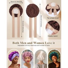 Silk Bonnet for Sleeping 100% Mulberry Women Double Layer Sleep Cap with Adjustable Elastic Band Silk Hair Wrap(Dark Brown+Champagne)