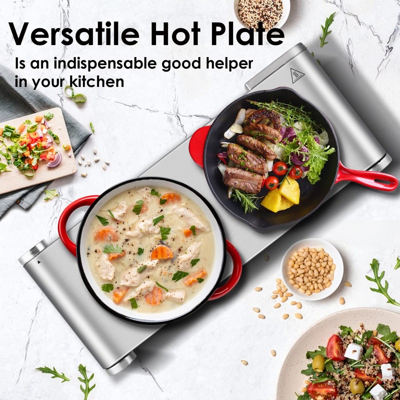 CUSIMAX Hot Plate, Electric Double Burner, 1800W Cast Iron Countertop