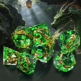 FONVGOGO Magic Lord Rings DND, juego de dados de resina de borde afilado D y D con caja, 7 piezas de dados poliédricos de mazmorras y dragones para juegos de rol, juegos de mesa de regalo (anillo