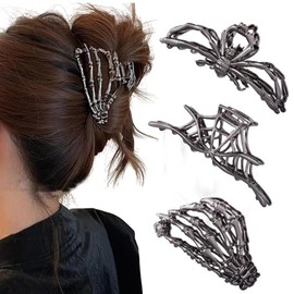 RAUIMOUR- Estilo versátil: estas 3 pinzas para el cabello con forma de araña, telaraña y mano de esqueleto ofrecen una forma única y moderna de peinar tu cabello, perfectas para niñas y mujeres. Espec