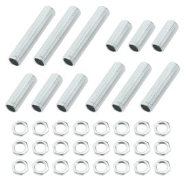 LT Easiyl 12 Sets (36PCS) Lamp Pipe Nipple Repair Kit Zinc-Plated Nuts Flat Washers Silver Tone Including M10 20/30/40/50mm Nipples M10 Nut for Lamp Repair Expansion Socket