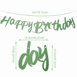 Pre-Strung Birthday Garland Green Glitter Happy Birthday Banner for Birthday Party Decoration Baby Shower Green Birthday Banner Ready to Hang