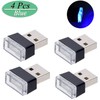 Febrytold 4Pcs Blue USB Car Interior Atmosphere Lamps, Universal Mini