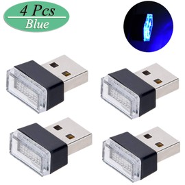 Febrytold 4Pcs Blue USB Car Interior Atmosphere Lamps, Universal Mini Led USB Lights for Car Decoration, Lighting
