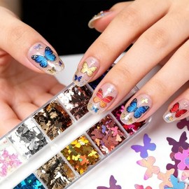 Calcomanías holográficas 3D para uñas de mariposa, para manicura, paillettes ultrafinas, rostro, cuerpo, brillantina, suministros de arte de uñas para