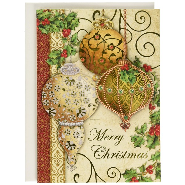 Punch Studio Gold Christmas Ornaments Dimensional Holiday Greeting Cards - Set of 12 (50359)