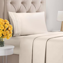 HOME&LOVE Sheets Set,Breathable & Cooling Sheets-Hotel Luxury Bed Sheet-Extra Soft-Deep Pockets-4 Piece Set-Wrinkle Free-Comfy (Cream, California King)