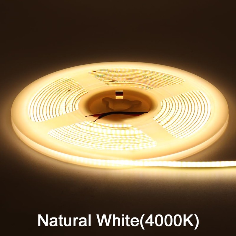 3mm COB Strip Light, DC 12V Natural White 16.4ft Flexible