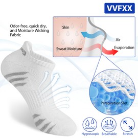 vvfxx Trainer Socks for Men and Women 6 Pairs with Arch Support, Cotton Sports Short Socks Anti Blister Running Athletic Summer Socks Breathable Ankle Socks