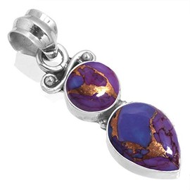 Jeweloporium 925 Silver Pendant for Women Copper Purple Turquoise Stone Boho Silver Pendant Necklace New Year Gift Statement Jewelry